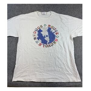 VINTAGE 90s Reduce Reuse Recycle Earth Day Shirt Mens XL White Single Stitch Tee